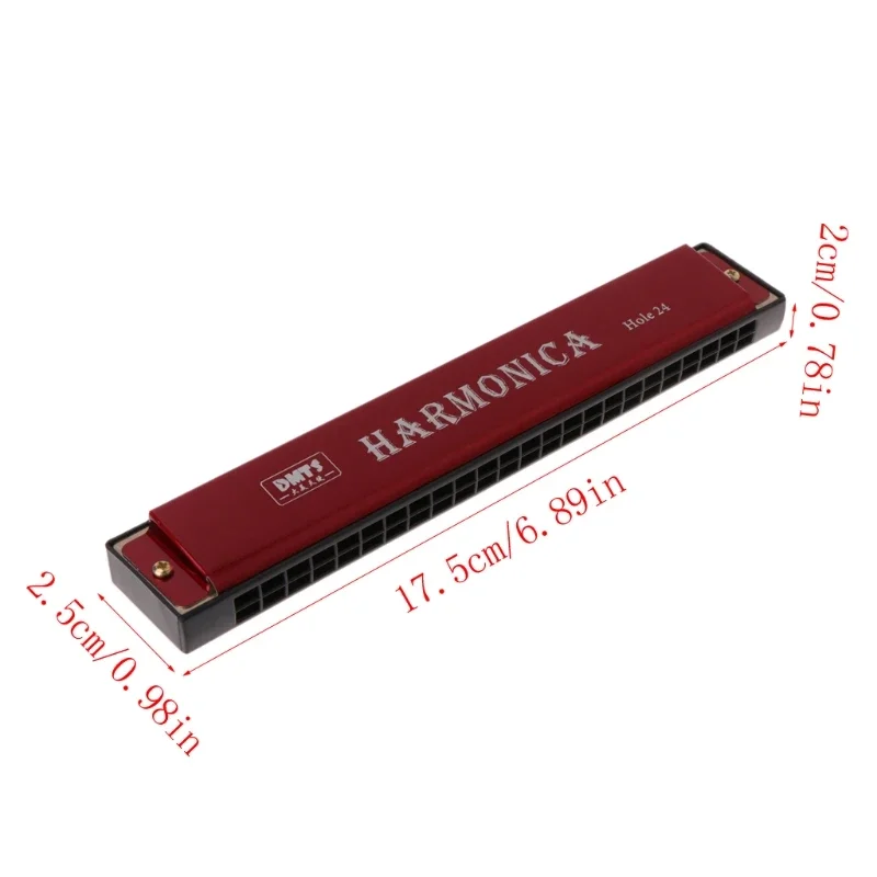 Professional 24 หลุม Harmonica ปากออร์แกนโลหะสําหรับผู้เริ่มต้นเครื่องดนตรี Harmonica พิณเริ่มต้นเด็กผู้ใหญ่ Blues