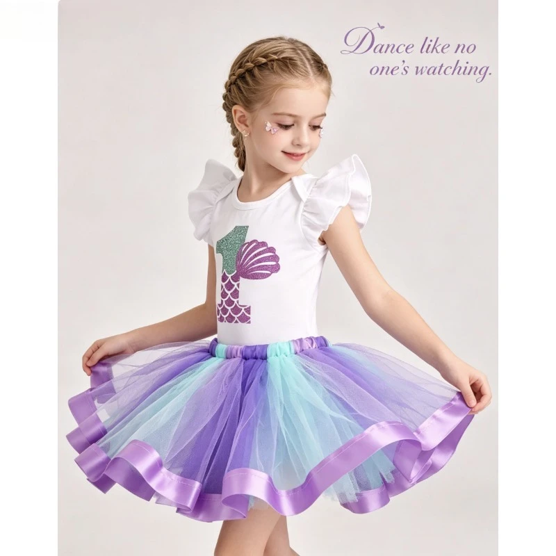 Mermaid Princess Baby Romper Tulle Puffy Dress 1st Birthday Party Costume Cute Fishtail Outfit Holiday Daily Wear Festival Kids