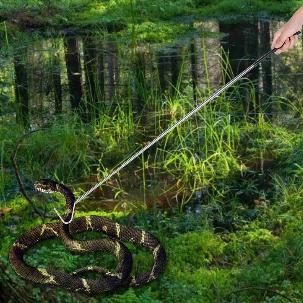 Stainless Steel Reptile Catcher Anti-Slip Handle Ergonomic Handle Extensible Catcher Telescopic Design Snake Capture Hook