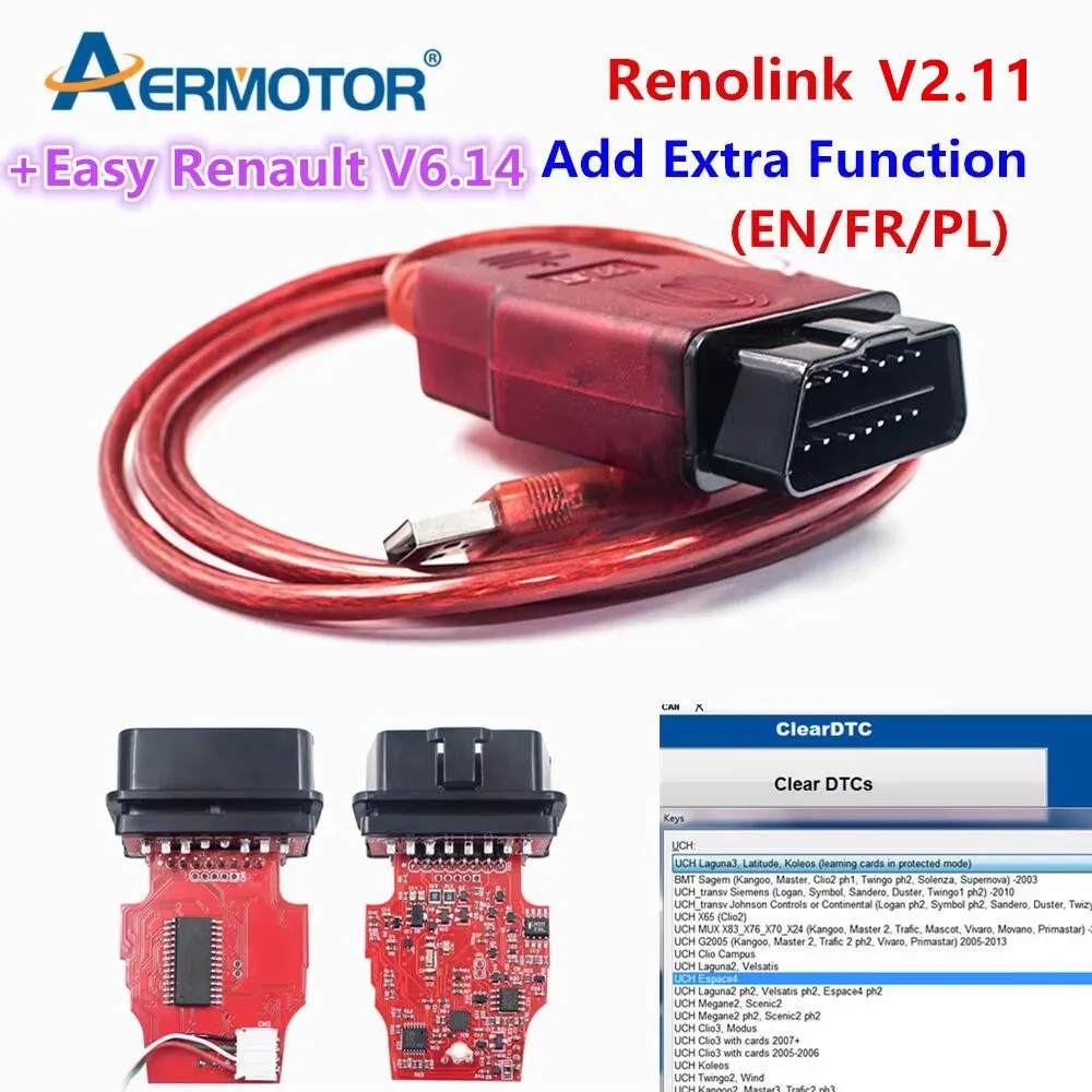 Best Renolink V2.11 OBD2 ECU Programmer For Renault/Dacia Key Coding/Airbag Reno Link 2.10 USB Diagnostic Cable Renolink V1.99