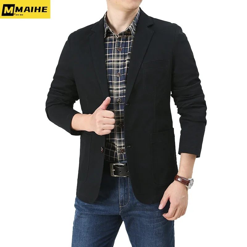 Fall 2023 Luxury Jacket for men High quality New suit collar Denim Jacket Vintage Fashion Clothing Business V-neck men\'s coat