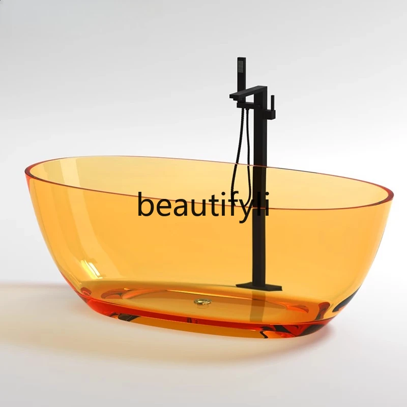 

Crystal transparent bathtub household independent colorful resin artificial stone double hotel bathtub