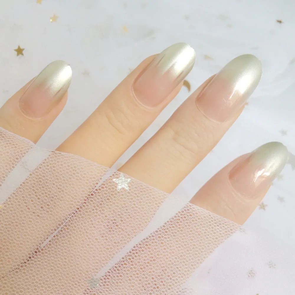 2 juegos de uñas artificiales de plata degradada, uñas postizas francesas brillantes con pegatina de pegamento, accesorio de manicura para dedo DIY para mujer