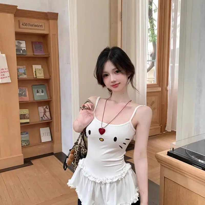 

Hello Kitty Hot Suspender Vest Sanrio Korean Suspender New Style Girly Vest Spring and Summer Fashion Waist Tightening Versatile