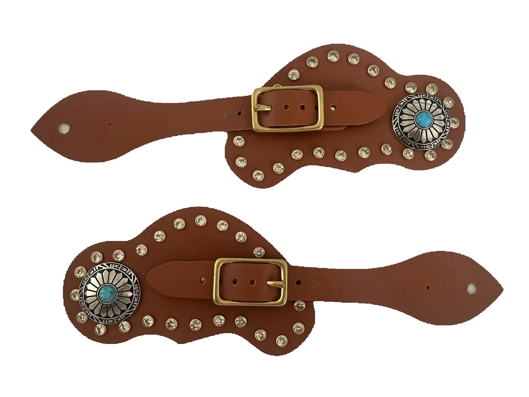 1Pair Leather Horse Spur Straps Western Men Adjustable Boot Straps for Women Men Horse Riding, Rhinestone Vintage Style