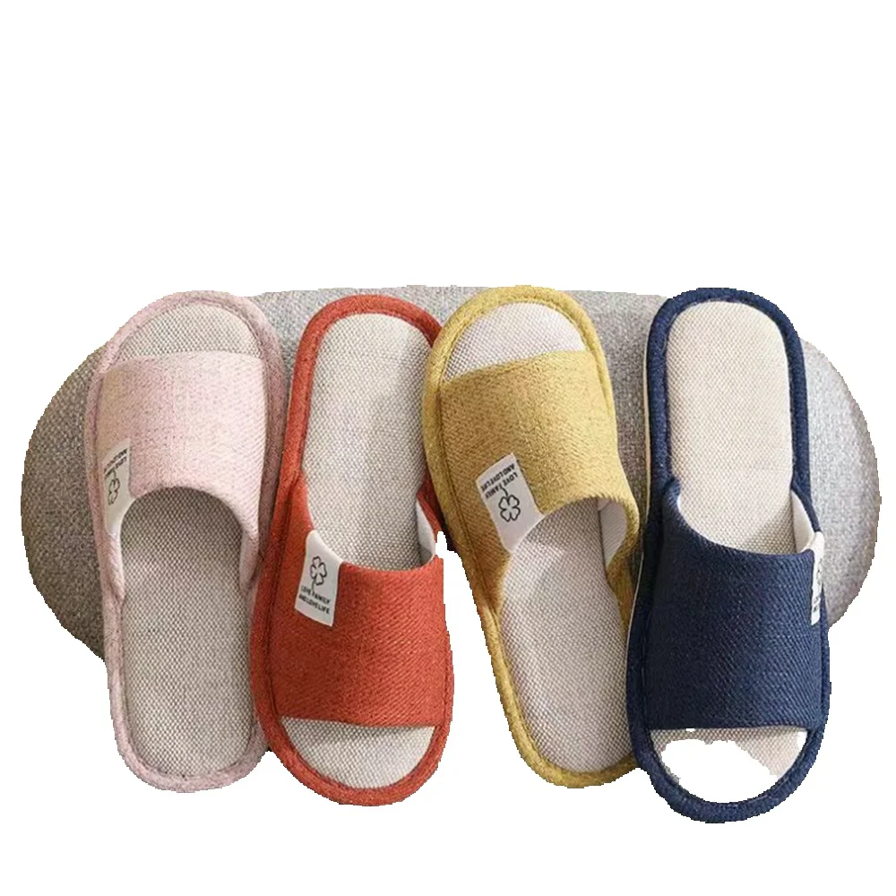 indoor floor noise resistant non-slip foot comfortable cushion living room office home linen slippers shoes