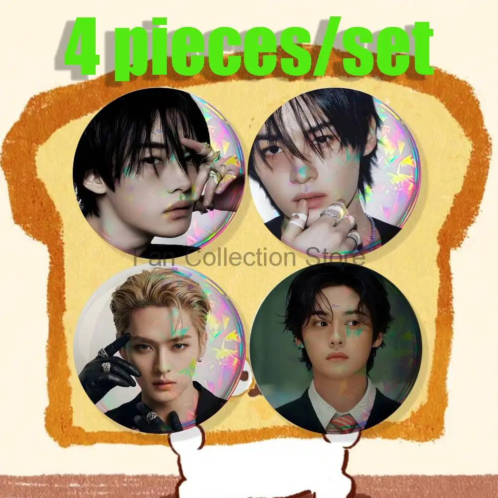 L-Lee Know S-SKZ Brooches for Backpack Accessories 25,32,44,58,75mm Round Enamel Pins 4-piece set Cartoon Anime Badge