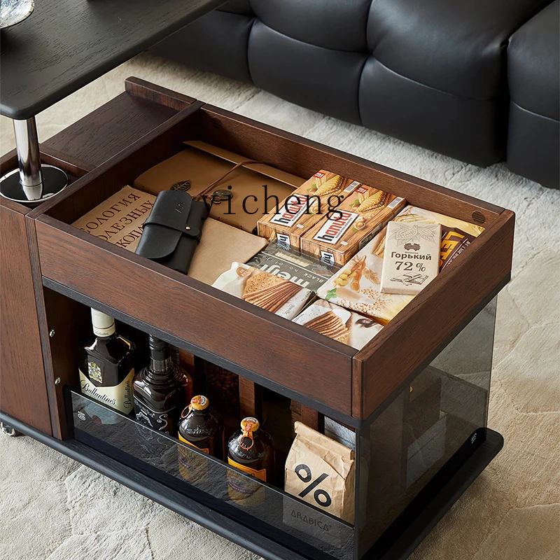 H3-19 sofa side cabinet side cabinet solid wood edge table movable trolley rotating coffee table