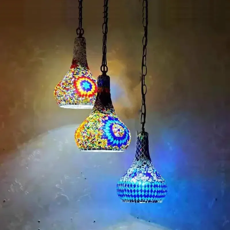 

Retro Chandelier Ceiling Mosaic Glass Lights Mediterranean Home Decoration Luminaria Lightings Bedroom Restaurant Hanging Lamps