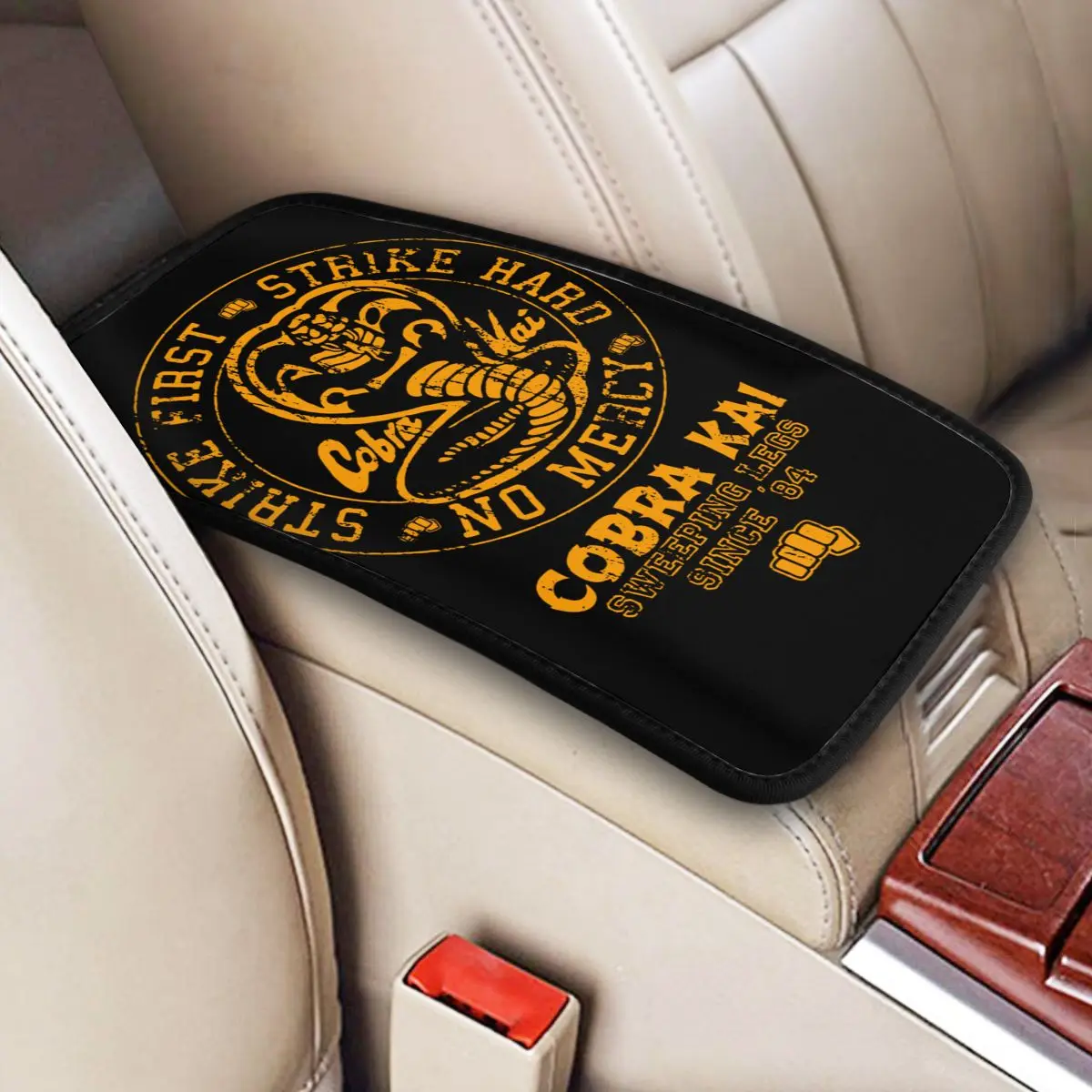 Cobra Kai Car Armrest Cover Mat Karate Kid Universal Leather Center Console Cover Pad Auto Styling Interior Accessories