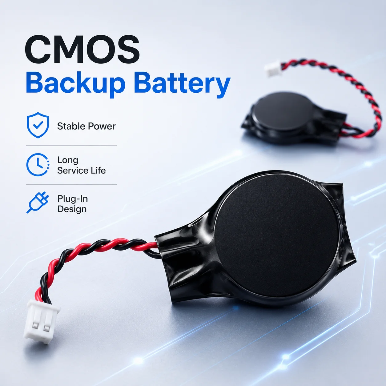 CR2032W CR2032 3V Lithium Button Battery With Wire 1.25mm Plug CMOS BIOS Replacement Battery For Notebook Motherboard