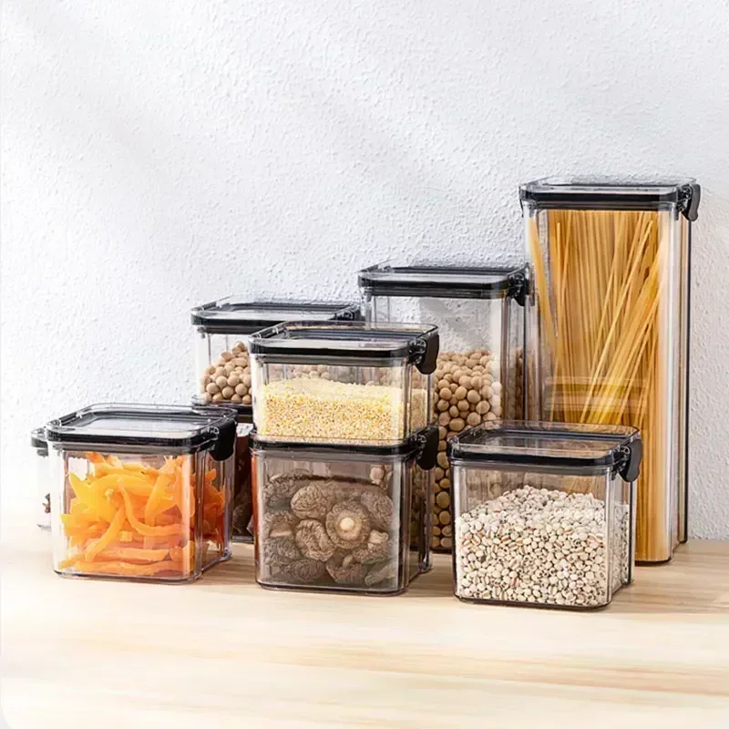 Plastic Food Storage Box Multigrain Tank Bottle Dried Organizer Storage Containers 460-1800ml Stackable Home Kitchen Accessories