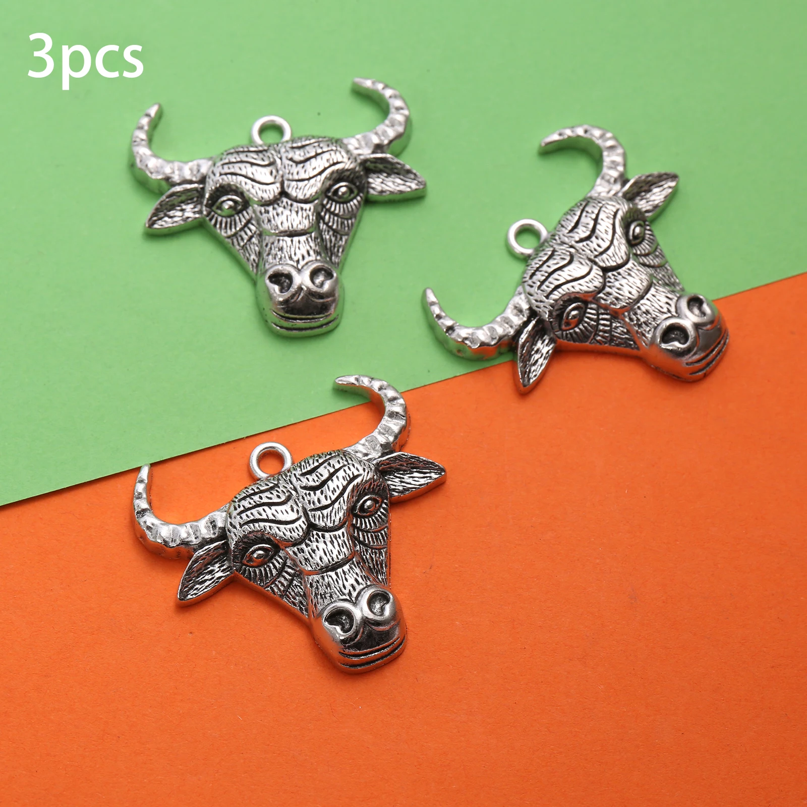 3-Piece Set of Embossed Horned Beast Face Handmade Accessories, with Vintage Texture and Three-Dimensional Bull Head Design, Suitable for DIY Bracelets, Necklaces, and Earrings, and as Decorative Accessories for Handmade Beading