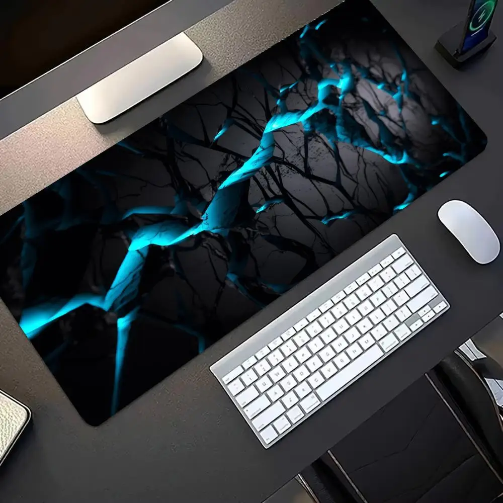 Extended Desk Mat Blue Lava Crack Rock Large Gaming Mouse Pad NonSlip Rubber Mousepad Sci-Fi E-sports Mat For PC Laptop Keyboard