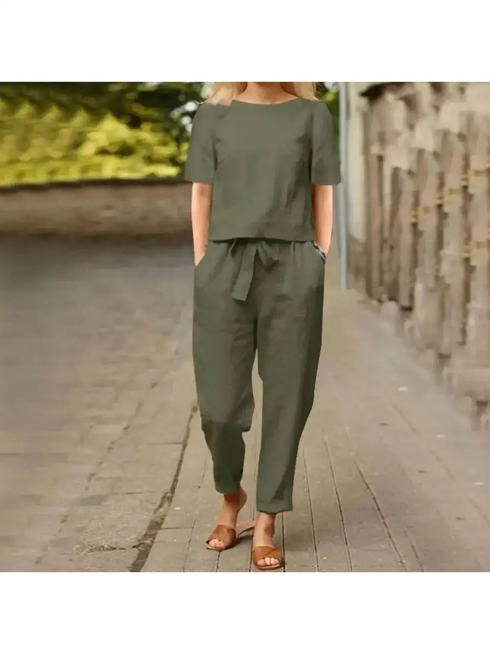 Women's Faion Matching Set T-irt Pants Casual Color Tee-piece Set Autumn Winter Middle-aged Suitable Student Work orm