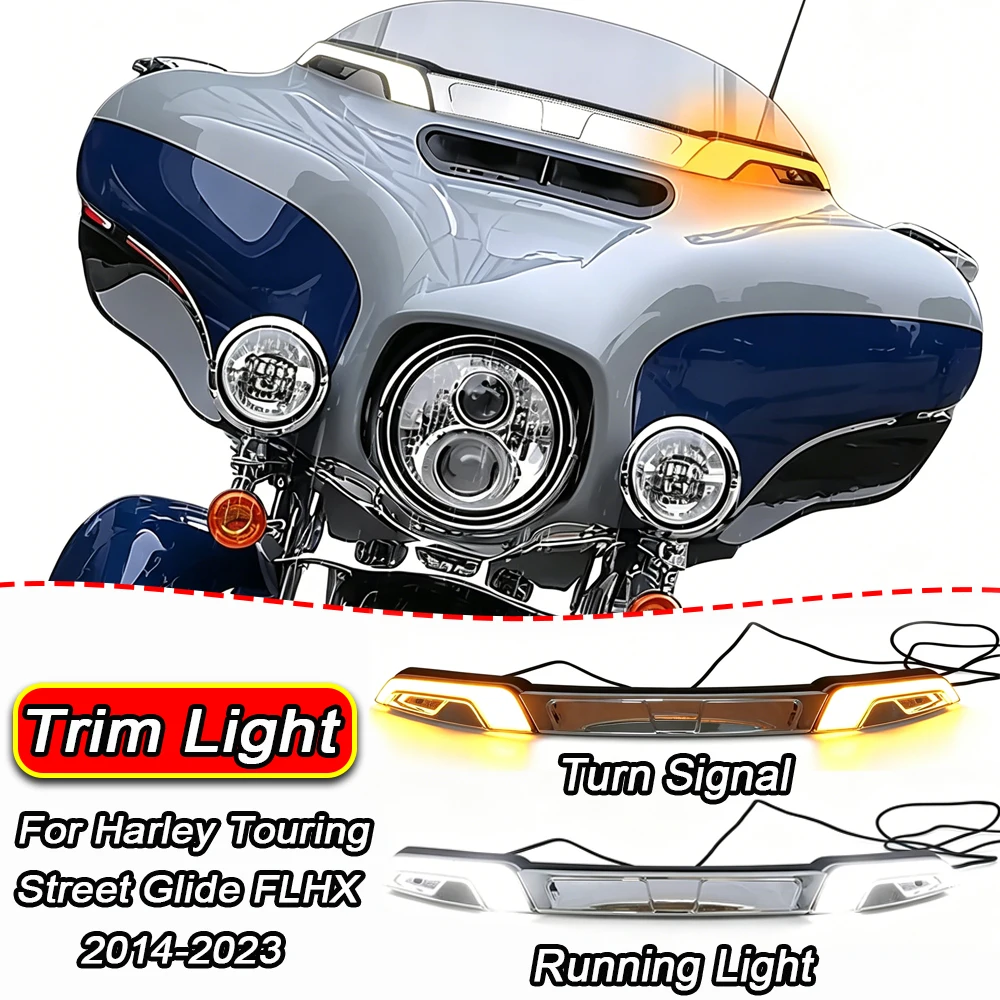 Für Harley Touring Street Glide FLHX 2014-2023 Motorrad LED Chrom Glänzend Schwarz Weiß Bernstein Windschutzscheiben-Zierleuchten Zubehör