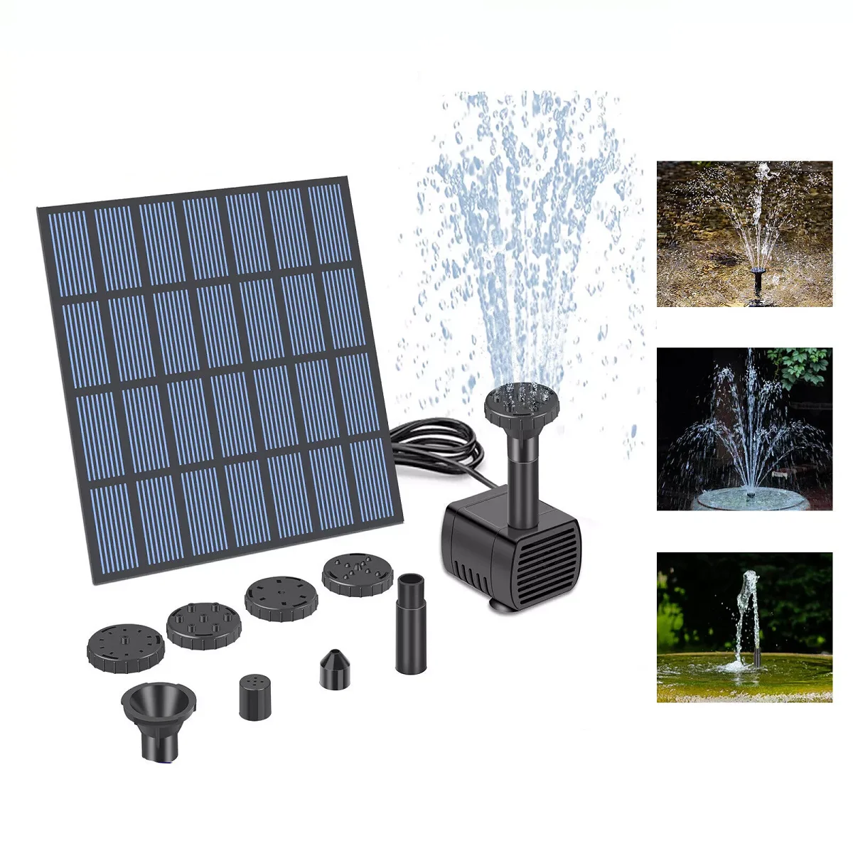 Kit de bomba de estanque de fuente Solar con boquillas, bomba de agua de fuente alimentada por energía Solar, bomba de estanque Solar para estanques de baño de pájaros, pecera de jardín