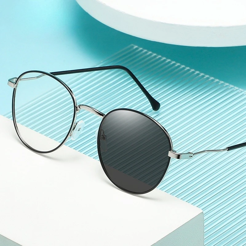 Klassische Runde Metallrahmen Unisex Photochrome Anti-Blaulicht-Brille