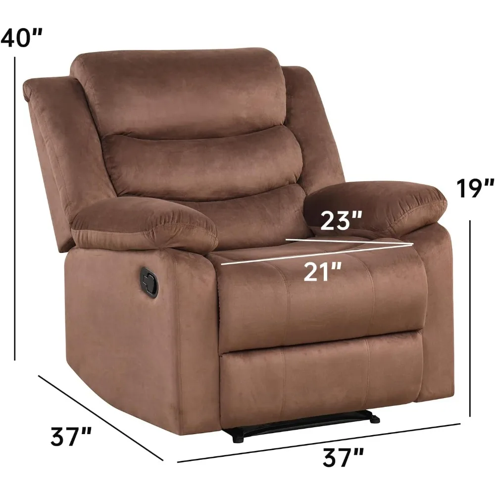 Manual Recliner Chair with Overstuffed Arm and Back, Comfy Fabric Reclining Single Sofa for Living Room, Recliner