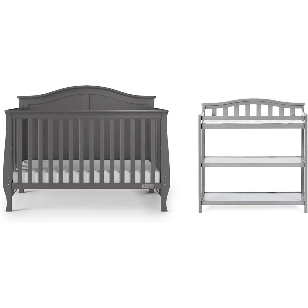 

2-Piece Nursery Set: 4-in-1 Convertible Crib and Changing Table in Cool Gray, Designed for Growing Babies