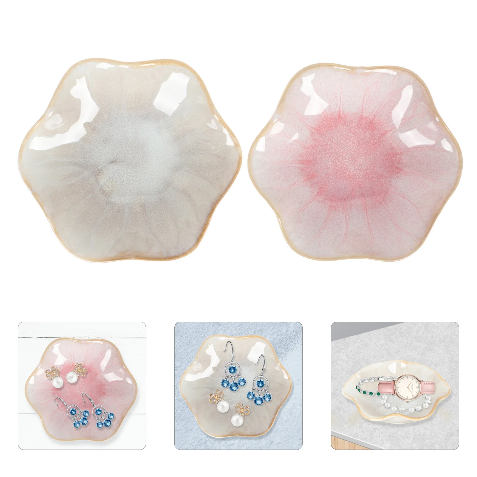 

2Pcs Ceramic Jewelry Tray Handmade Decorative Jewelry Dish Ring Holder Organizer for Bathroom Bedroom Trinket Dish