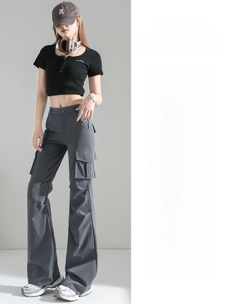 ay American Sle Bell Bot Work Pants المرأة الصيف الجديدة حجم صغير التخسيس ضيق عارضة جرس بوت السراويل