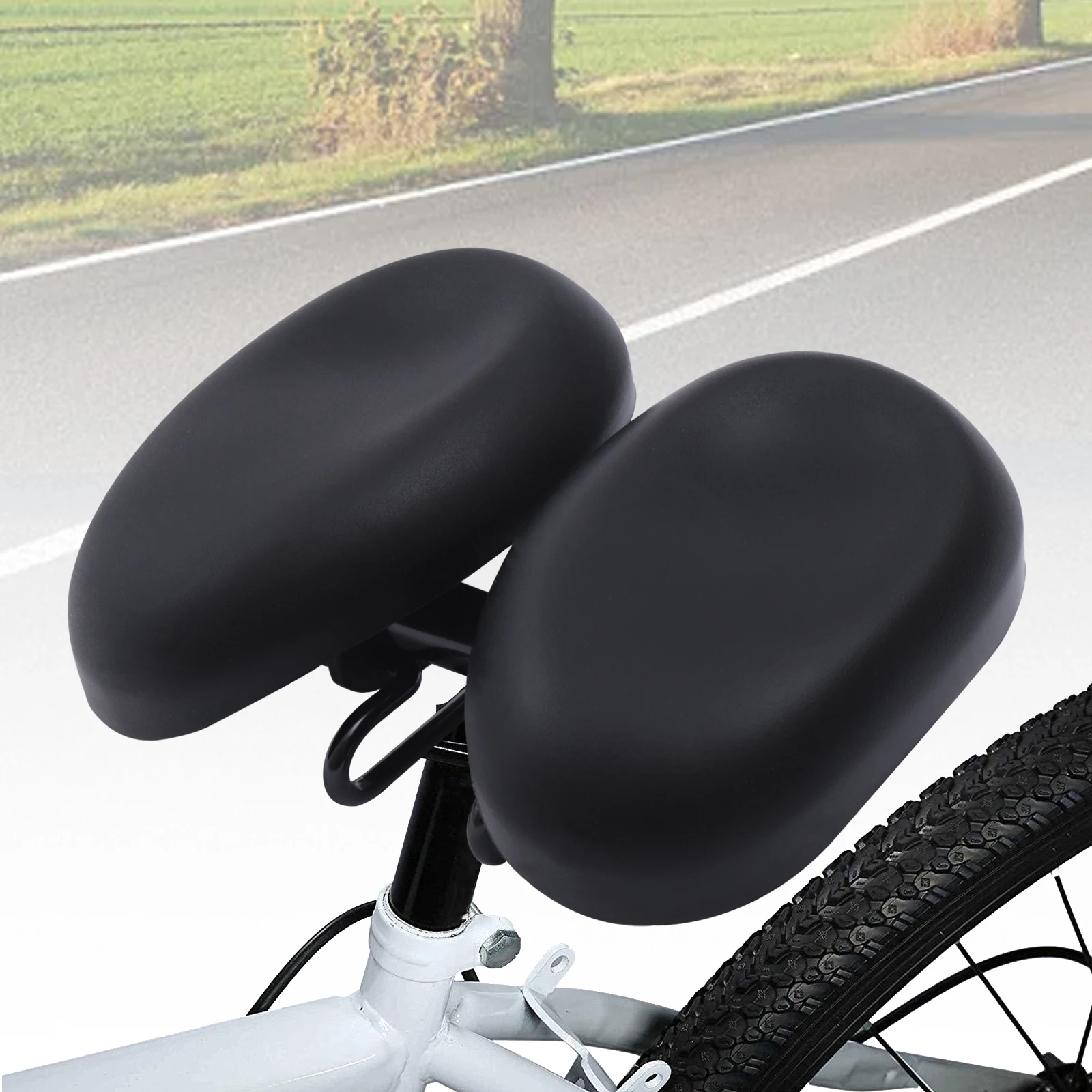 Sella per bicicletta Sedile per bicicletta ergonomico Cuscino per sedile per assorbimento degli urti Cuscino per sella per mountain bike super largo Nero