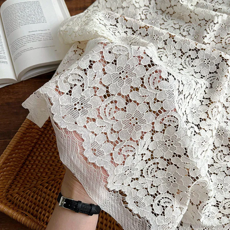 Apricot Embroidered Lace Fabric For Wedding Dresses Women\'s Clothing Fabric Accessories By the meter