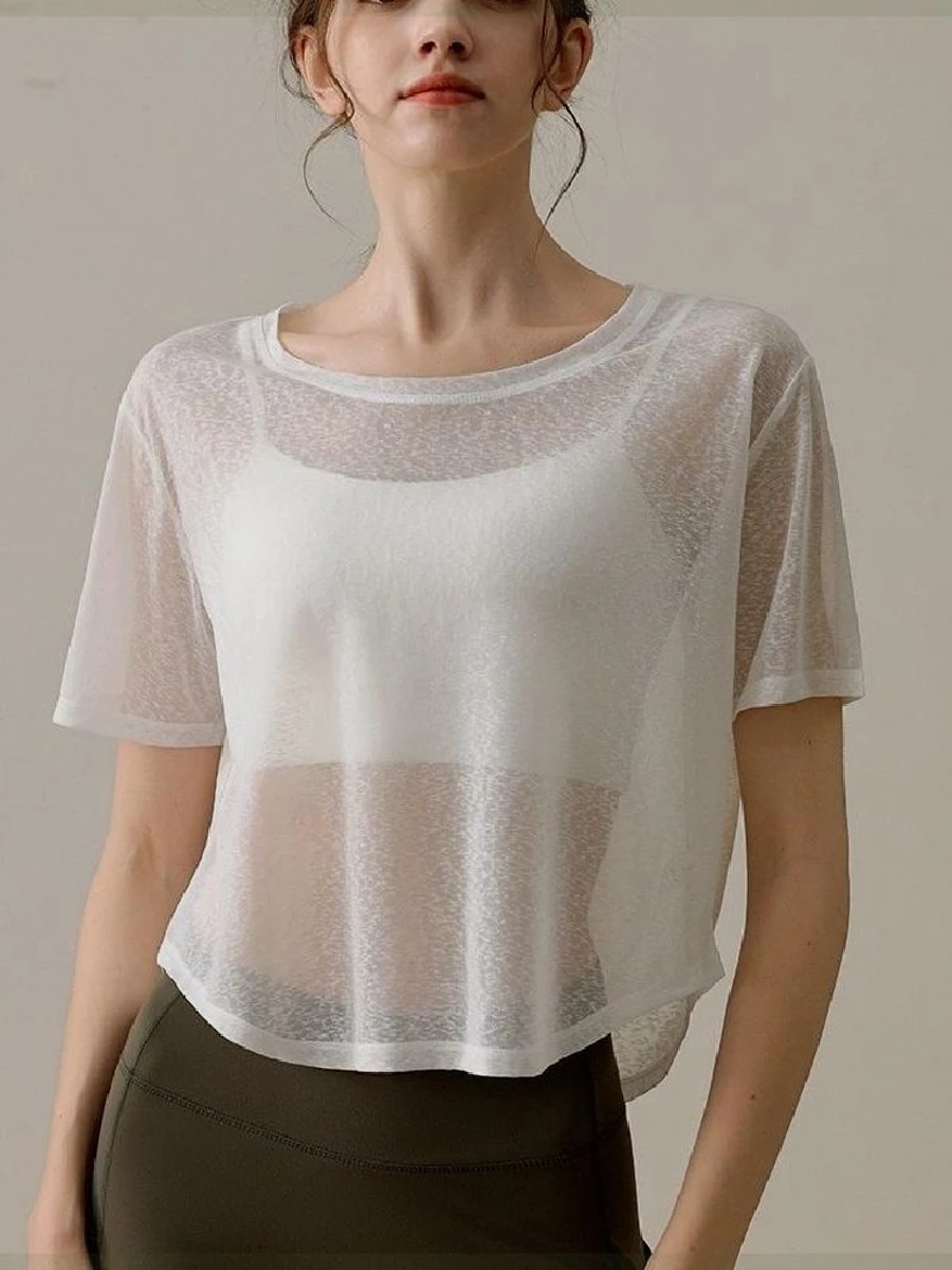 Lightweight Breathable Running T-irt ort Sve Loose Fit Qui Dry Summer Yoga Fitn Top Women's Faion Sportswear