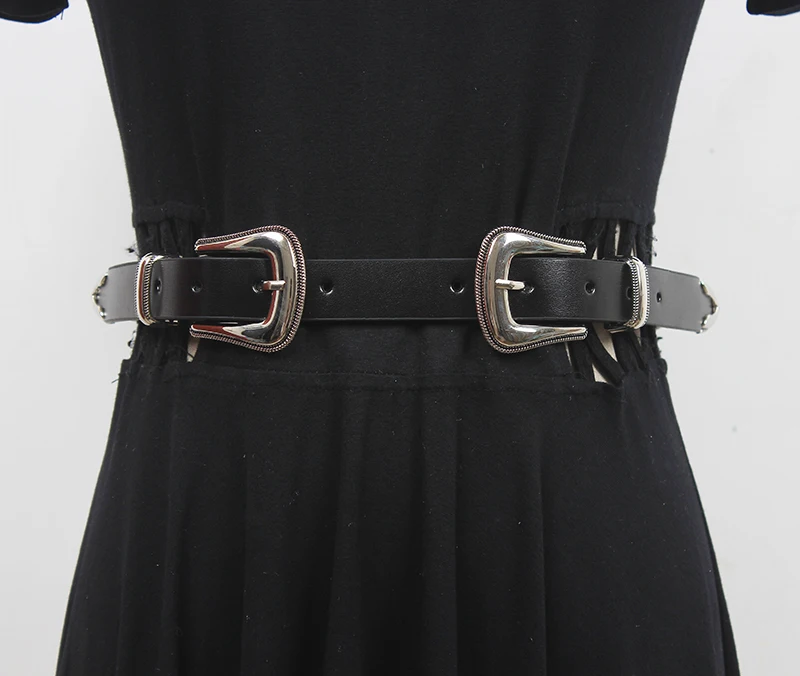 

Women's Runway Fashion Black Genuine Leather Vintage Cummerbunds Female Dress Corsets Waistband Belts Decoration Wide Belt R1929