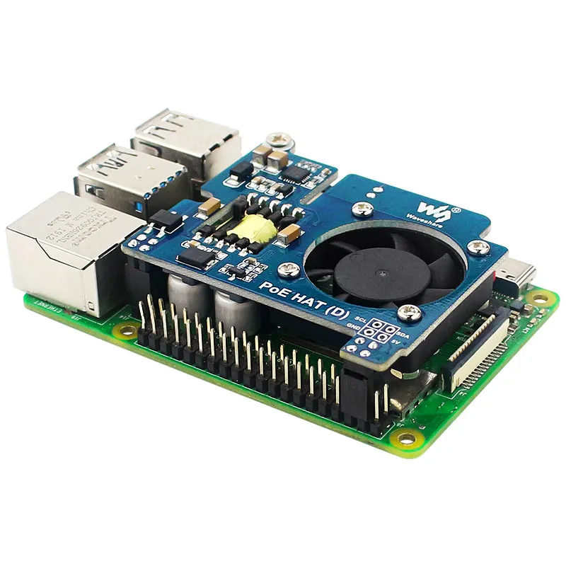 PoE HAT for Raspberry Pi 3B+ 4B Power Over Ethernet Add On Board with Cooling Fan Fits Official Case