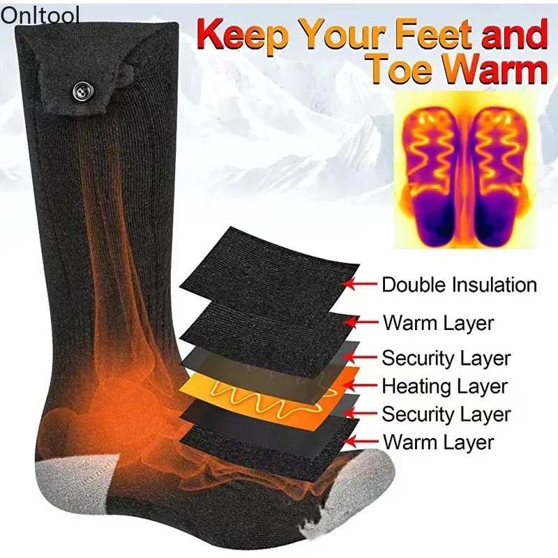 Winter Skiing Warm and Thick Socks USB Charging and Heating Warm Socks Full Foot Heating Warm Socks for Men and Women In Winter