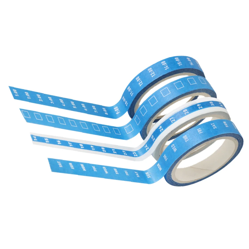 4 ロール和紙テープ プランナー ジャーナリング 時間整理 装飾クラフトテープ DIY スクラップブック オフィス 学校 書き込み可能なラインセット