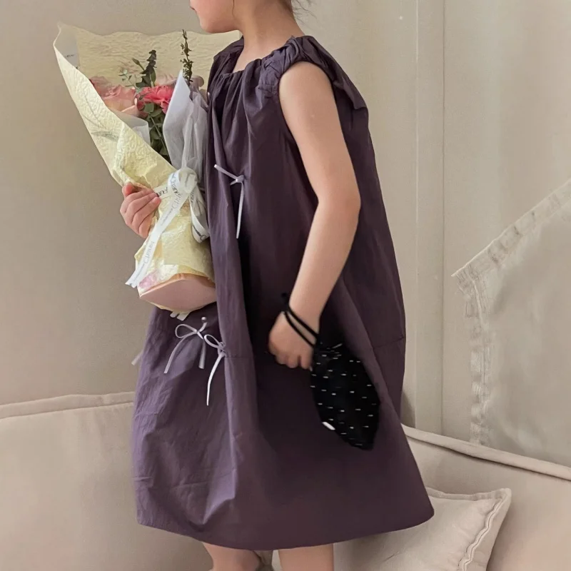 Middle and older girls' purple sleeveless dress2026Spring and summer Korean-style tank top dress, lightweight dress, princess dr