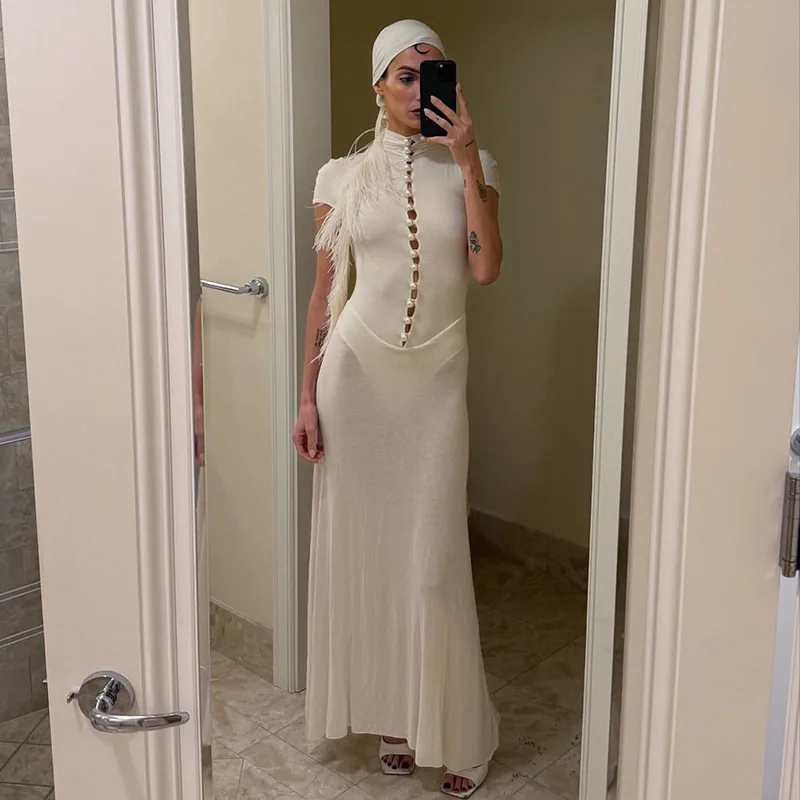 

White Elegant Vintage Holiday Dress for Women Fashion Hollow Out Slim Maxi Beach Dresses Summer Sexy See Through Dress 2026