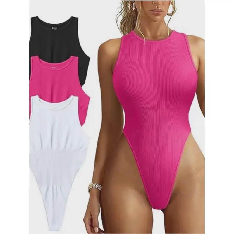 

Women's Ribbed Svel Hanging Ne Jumpsuit Low Waist ort Pants Polyester Thin Sle Faionable Casual Clothing