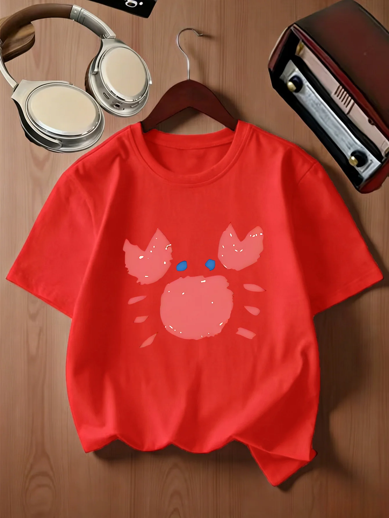 Hand Drawn Red Crab Ocean Creature Art Print women men T Shirt Family Matching Parent Child Summer Crew Neck Casual Tee