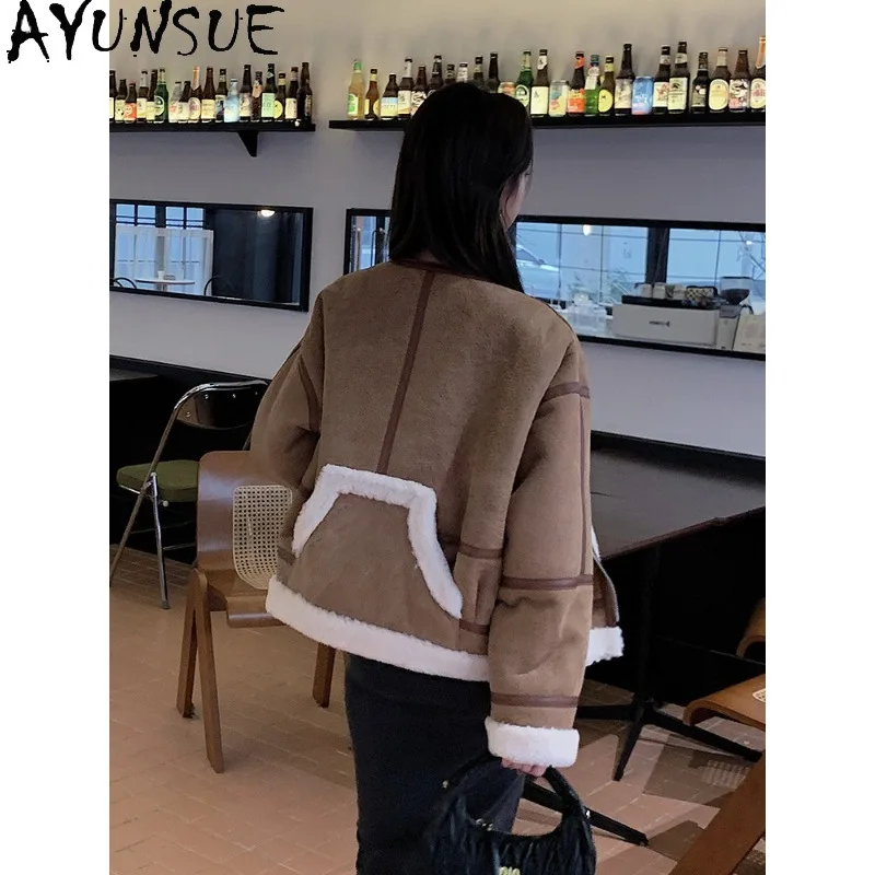 AYUNSUE Real Leather&fur Coat Woman Winter Fur Jacket Motorcycle Style Outerwears Warm Long Sleeve Tops Woman Clothes 신상아우터