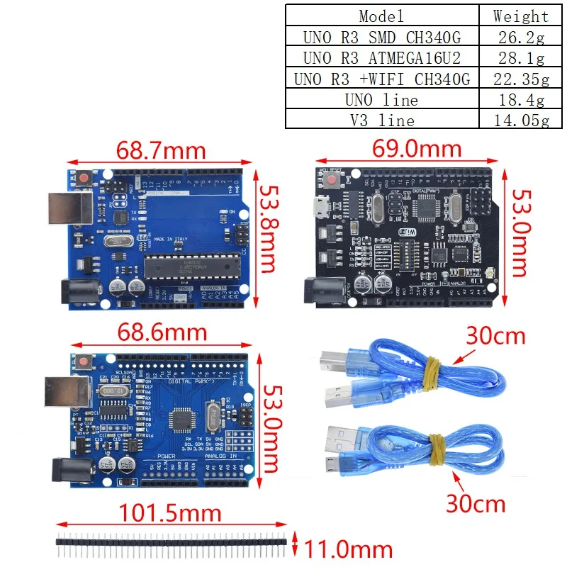 DIYTZT UNO R3 Development Board ATMEGA328P CH340 / ATEGA16U2 Compatible For Arduino With Cable R3/R4 UNO+WiFi WeMos ESP8266