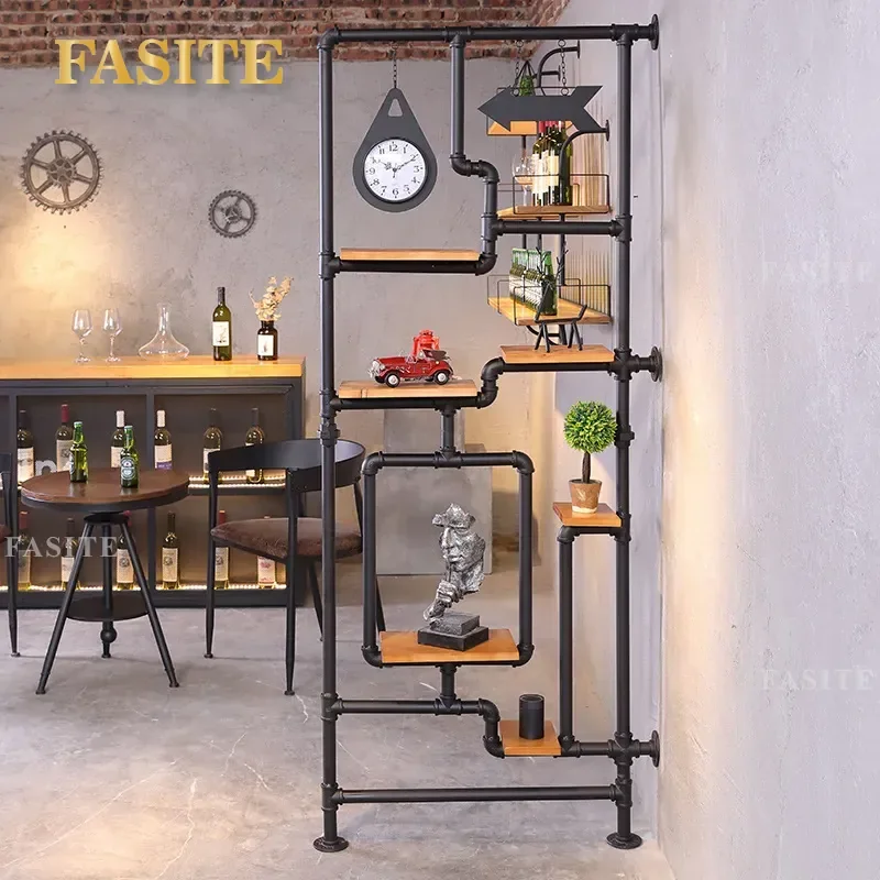 For American Industrial Style Creative Water Pipe Screen Metal Partition Storage Shelf for Living Room Bedroom Dining Room