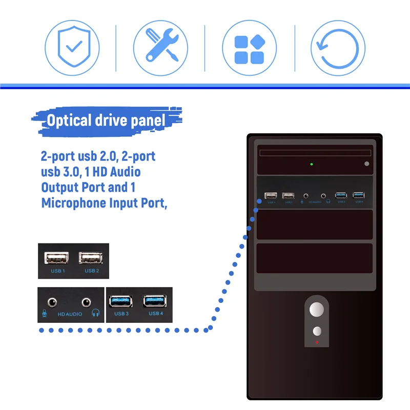 

Popular 5.25 Inch Desktop Pc Case Internal Front Panel Usb Hub 2 Ports Usb 3.0 And 2 Ports Usb 2.0 With Hd Audio Port 20 Pin Con