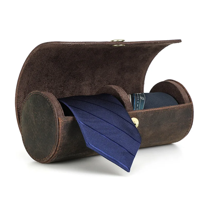 

Винтажный чехол для галстука из натуральной коровьей кожи, коробка для хранения галстуков на замшевой подкладке, портативный органайзер для галстуков с застежкой-молнией для деловых поездок