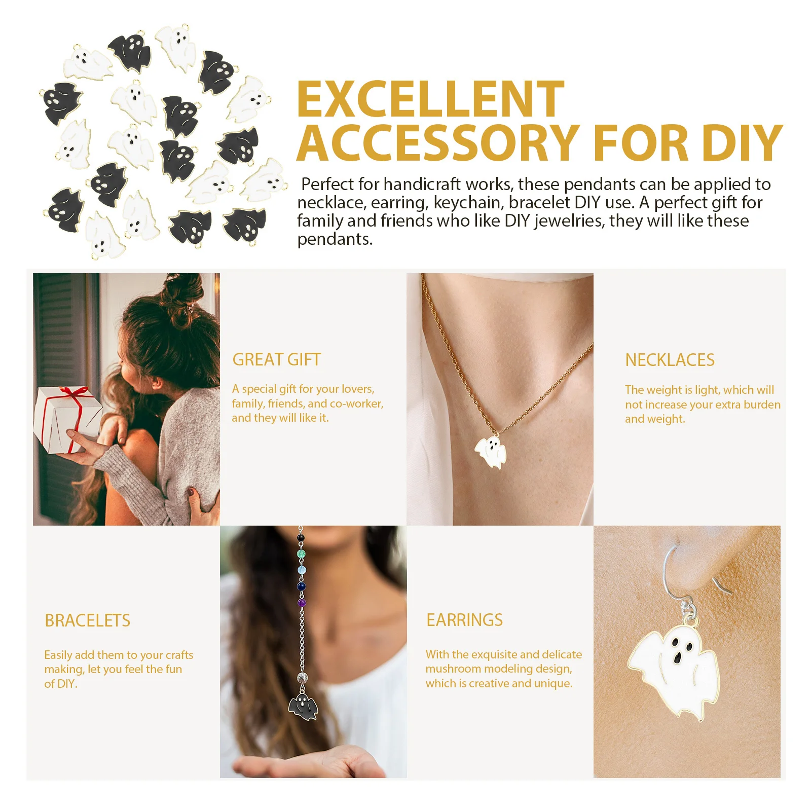 

20Pcs Alloy Halloween Ghost Pendant Charms Jewelry DIY Necklace Earrings Accessories Ghost Charms Alloy Jewelry Pendant