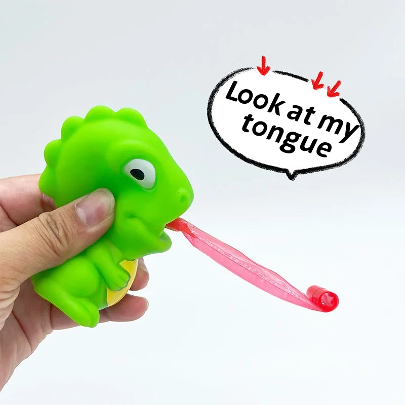 Squishy Fidget Squeeze Spielzeug Kreative Neuheit Frosch Dinosaurier mit Herausgestreckter Zunge Lustiges Interaktives Stressabbau-Quetschspielzeug Geschenk für Erwachsene – Detail 2