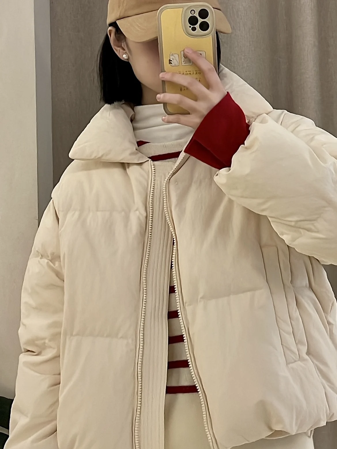 

Women's Short Thick Warm White Duck down Jacket Coat Padded Bread Style Warmth Zipper Closure Long Sleeve Winter Outerwear
