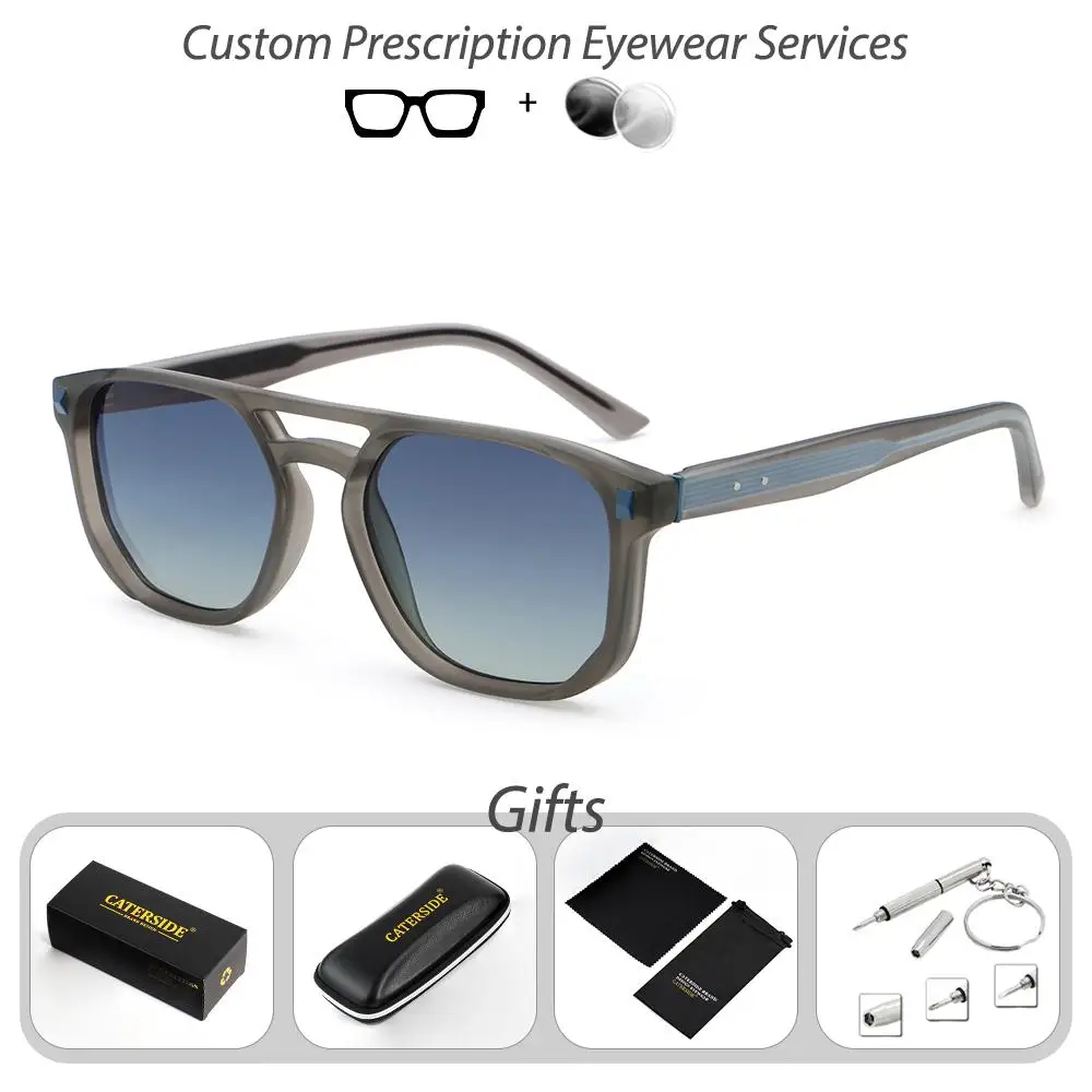 CATERSIDE Retro Pilot Herren-Sonnenbrille mit Sehstärke, flaches Oberteil, Doppelbrücken-Design, verschreibungspflichtige Sonnenbrille für Damen, Outdoor-Brille – Detail 5