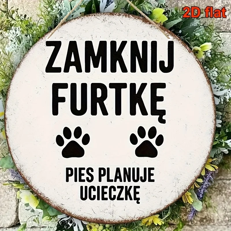 Letrero de pared de madera con estampado de pata de perro, plano, con temática pulida, "We Want To Run Away", placa de madera de 8.0 x 8.0 in (20x20cm) con texto y pata pulidas
