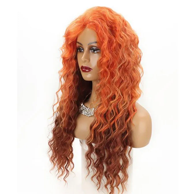 Lightweight Hot Selling Wavy Long Curly Hair, Creatively Designed Wig In Red Gradient Brown, Perfect For Birthdays