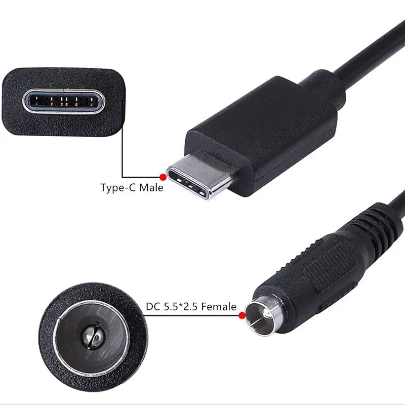 USB 3.1 typu C USB-C do DC 5.5x2.5mm przedłużenie gniazda zasilania kabel do ładowania 0.25m