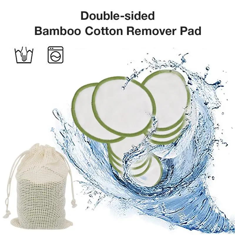 IER Pcs-Tampons démaquillants réutilisables en bambou, lingettes rondes durables pour le visage avec sac de rangement, respectueux de la peau